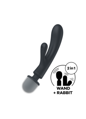 2 en 1 Vibromasseur rabbit et wand noir USB Triple Lover Satisfyer - CC597825